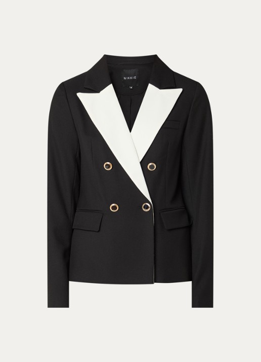 NIKKIE Oulu double-breasted blazer met klepzakken - voorkant 2 zwart