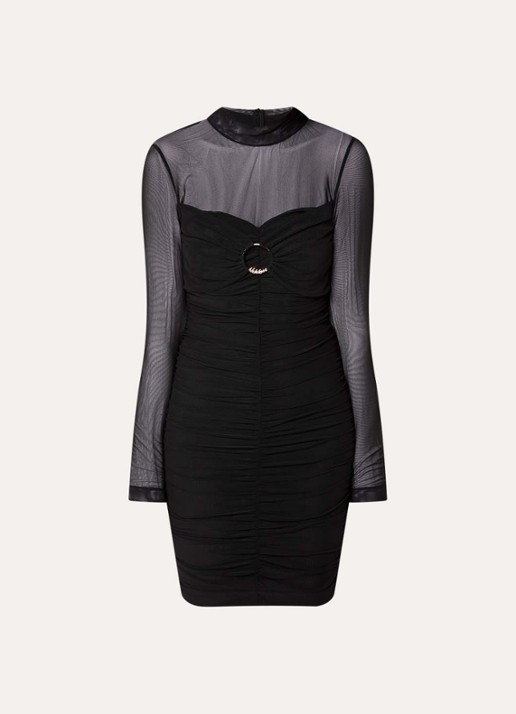 NIKKIE Ovilla semi-transparante mini jurk met gedrapeerd detail - voorkant zwart