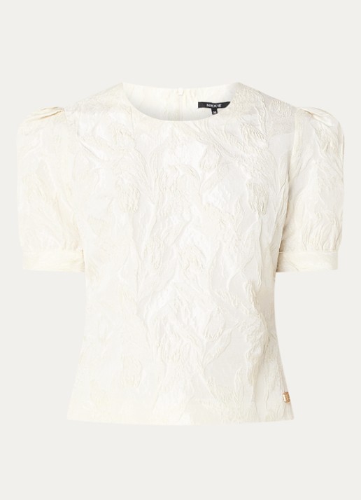 NIKKIE Panoma top met 3D print en glazende finish - voorkant vanillegeel