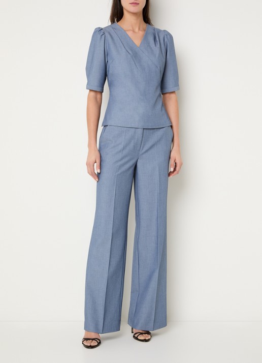 NIKKIE Parisa high waist straight fit pantalon met steekzakken - voorkant 3 staalblauw