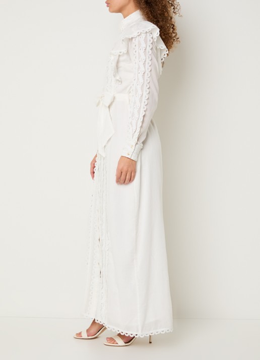 NIKKIE Patna maxi jurk met broderie  - voorkant 3 gebroken wit