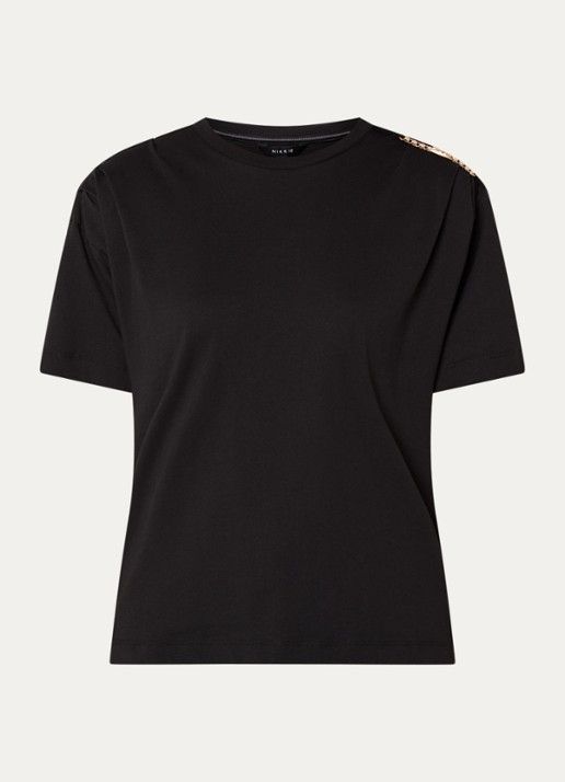 NIKKIE Patos T-shirt met kettingdetail - voorkant 3 zwart