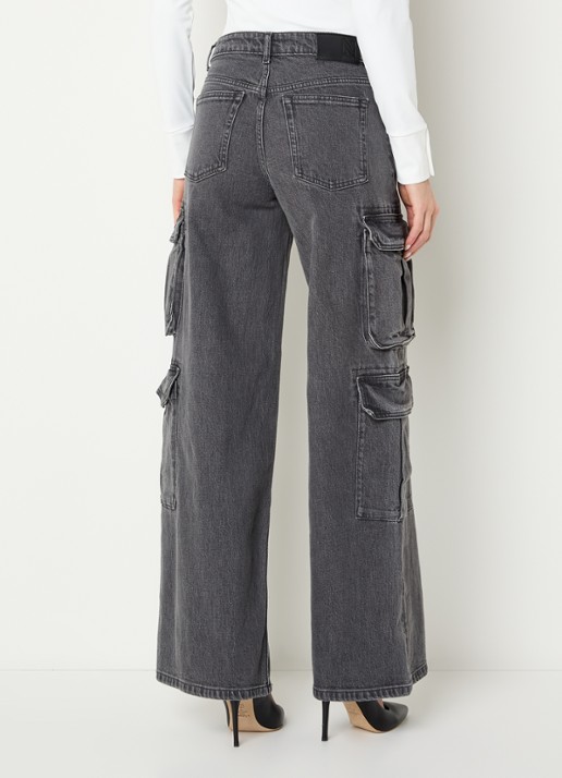 NIKKIE Patras high waist straight leg jeans met gekleurde wassing - achterkant 3 donkergrijs