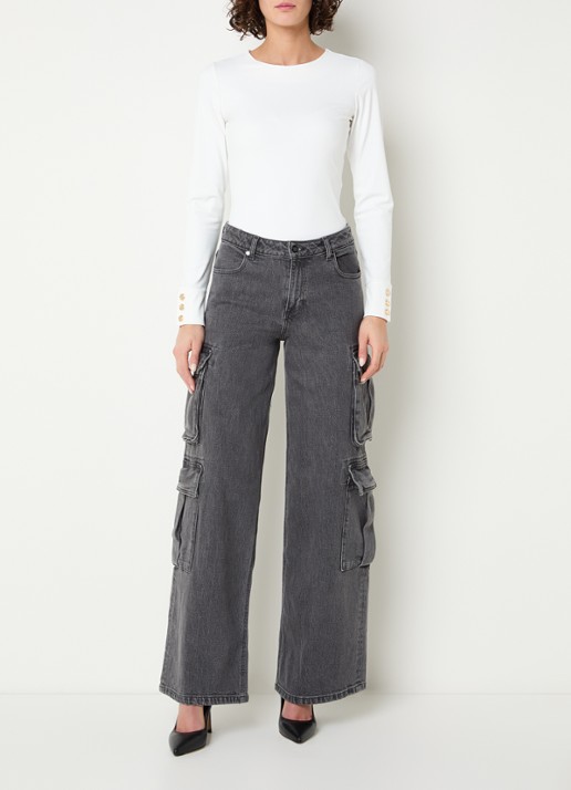 NIKKIE Patras high waist straight leg jeans met gekleurde wassing - voorkant 2 donkergrijs