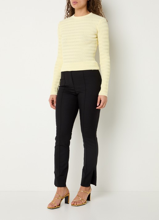 NIKKIE Peoria high waist slim fit pantalon met persplooi - voorkant 3 zwart