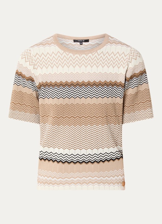 NIKKIE Pilazio top met print - voorkant donkerbeige