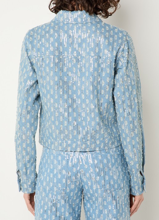 NIKKIE Pools blouse van denim met pailletten - achterkant 4 lichtblauw