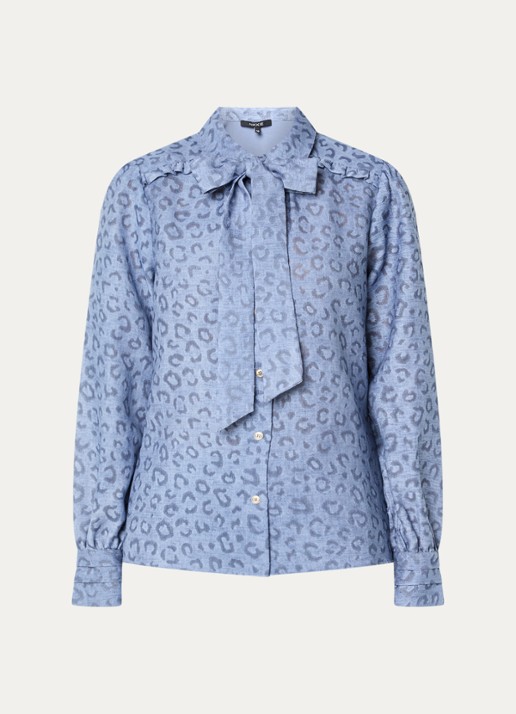 NIKKIE Pragues blouse met panterprint - voorkant 3 staalblauw