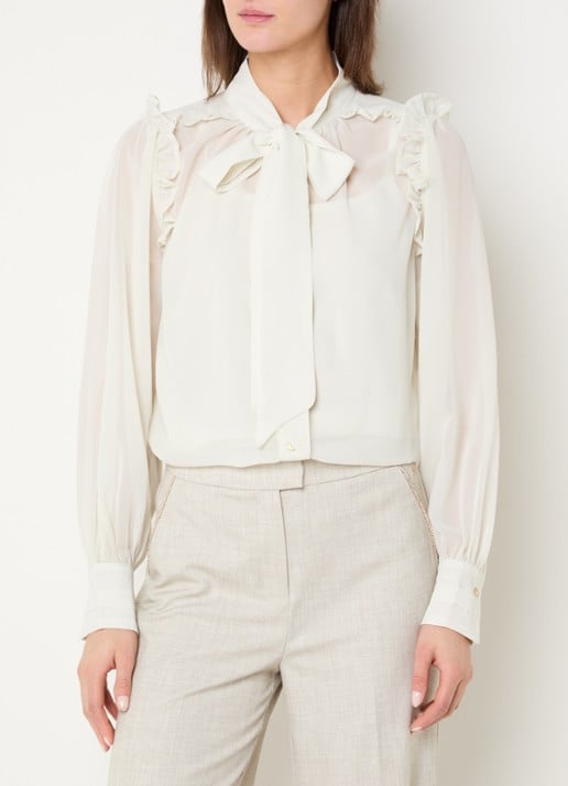 NIKKIE Pragues blouse met volant en sjaalkraag - detail 3 beige