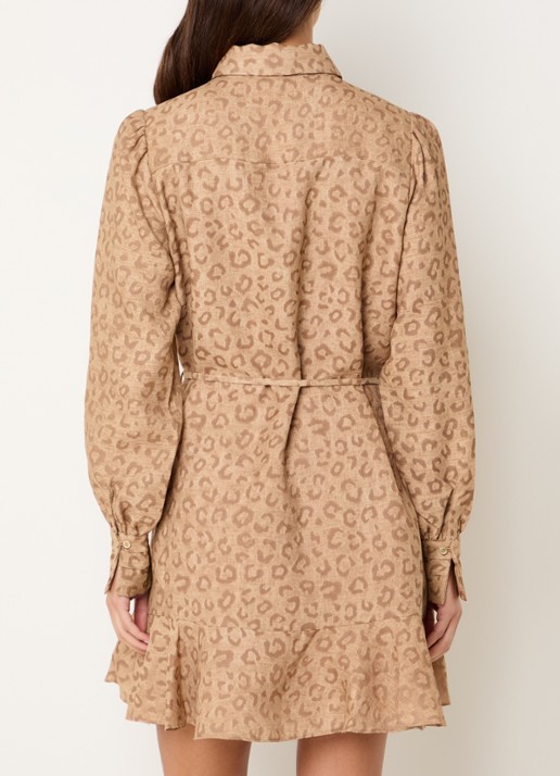 NIKKIE Pragues mini jurk met panterprint - achterkant lichtbruin