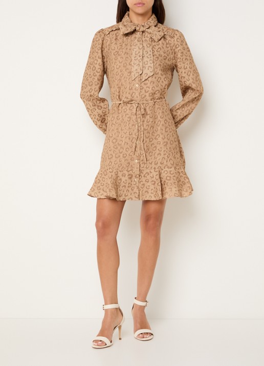 NIKKIE Pragues mini jurk met panterprint - voorkant 4 lichtbruin