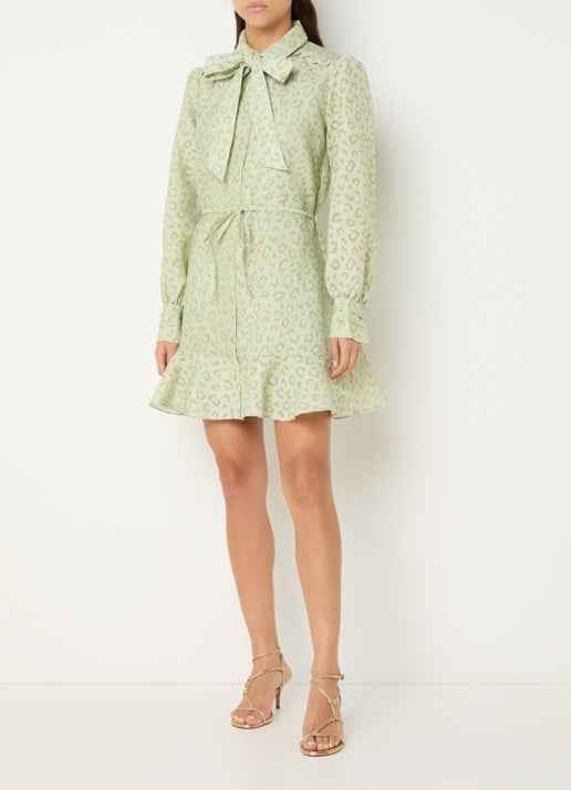 NIKKIE Pragues mini jurk met panterprint - voorkant 3 lichtgroen