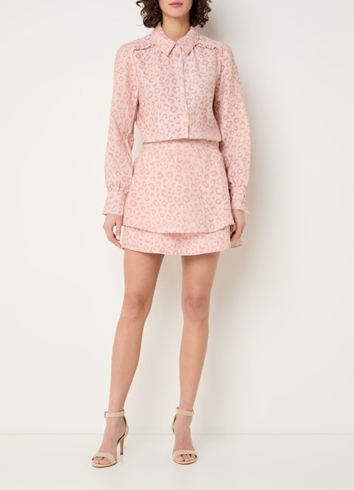 NIKKIE Pragues mini rok met panterprint - voorkant 3 oudroze