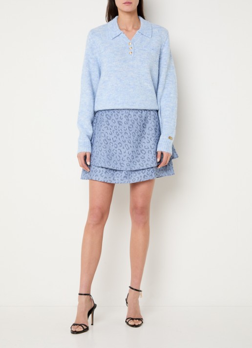 NIKKIE Pragues mini rok met panterprint - voorkant 2 staalblauw