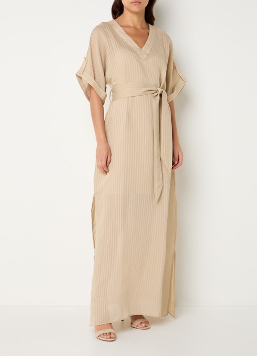 NIKKIE Qaftan maxi tuniek jurk met streepprint en strikceintuur