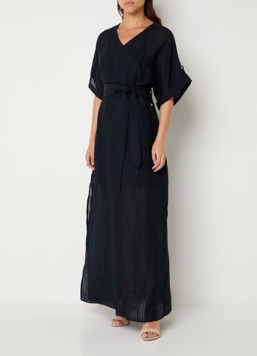 NIKKIE Qaftan maxi tuniek jurk met streepprint en strikceintuur
