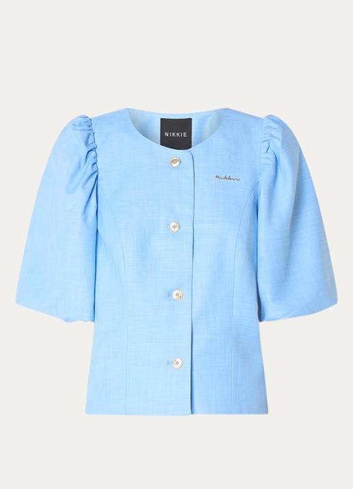 NIKKIE Quito blouse met logo - voorkant 3 blauw