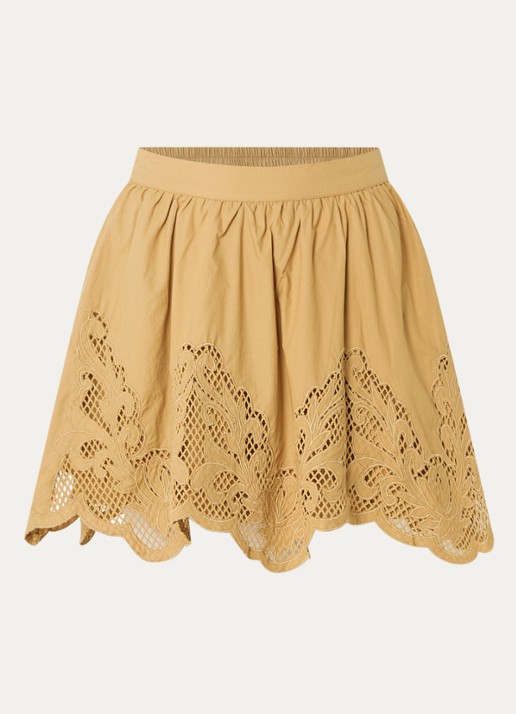 NIKKIE Rabano mini A-lijn rok met broderie - voorkant 3 camel