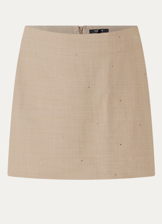 NIKKIE Reimio minirok met strass - voorkant 2 zand