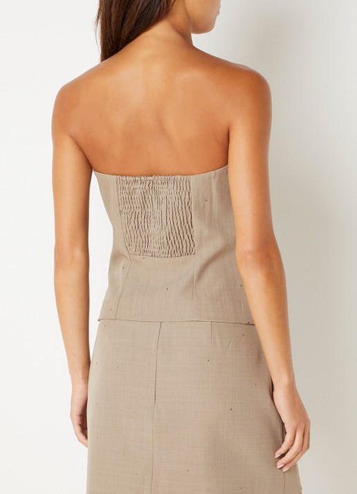 NIKKIE Reimio strapless top met strass - achterkant 4 zand