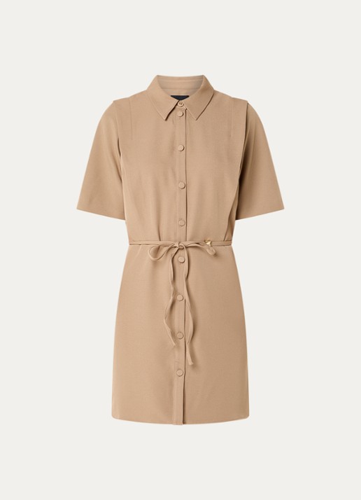 NIKKIE Reims mini jurk met ceintuur - voorkant 3 camel
