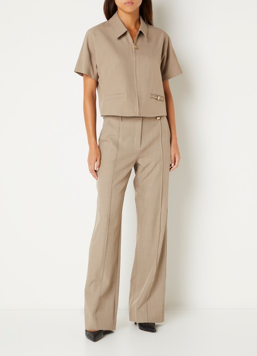 NIKKIE Reno high waist loose fit pantalon met steekzakken - voorkant 4 zand
