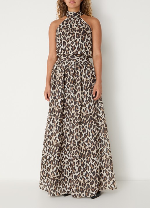 NIKKIE Retiro maxi rok met panterprint - voorkant 3 bruin