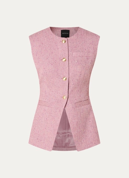 NIKKIE Reza gilet met tweed-look - voorkant 3 roze