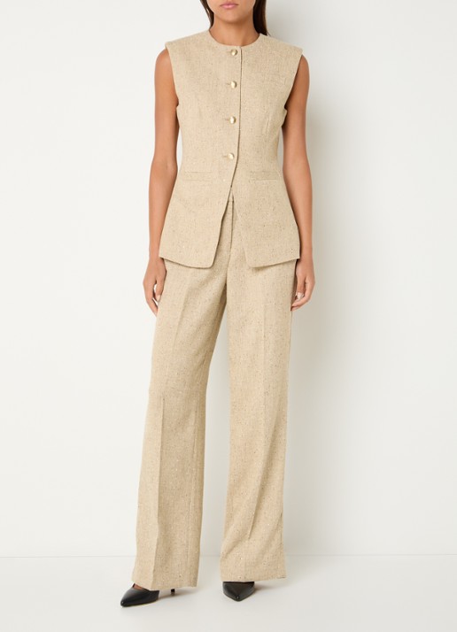 NIKKIE Reza gilet met tweed-look - voorkant 2 beige