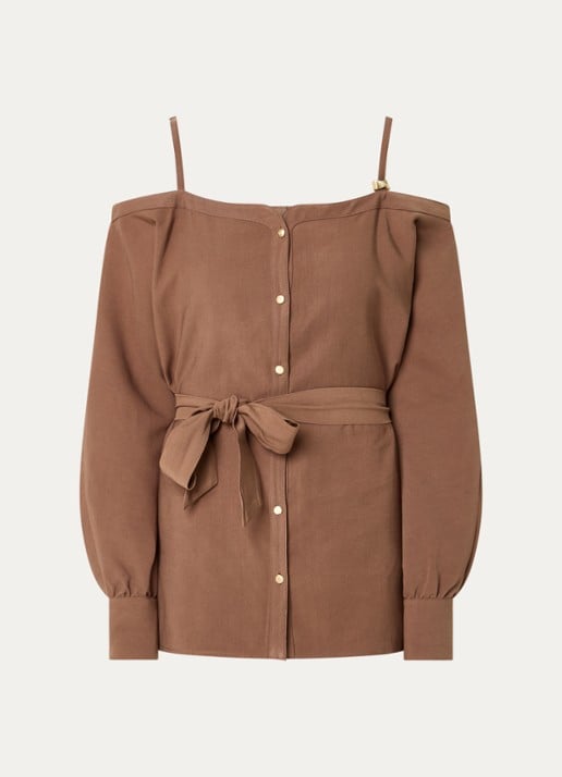 NIKKIE Riva blouse met strikceintuur - voorkant 3 bruin
