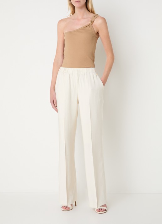 NIKKIE Riva mid waist straight fit pantalon met persplooi en steekzakken - voorkant 2 creme