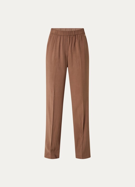 NIKKIE Riva mid waist straight fit pantalon met persplooi en steekzakken - voorkant 2 bruin