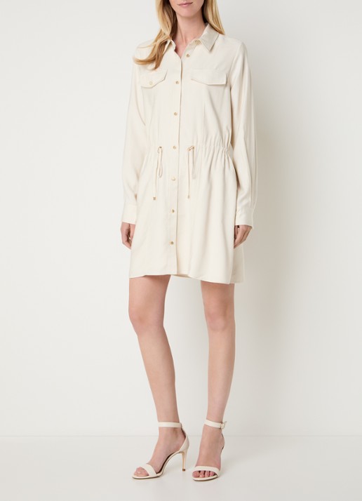 NIKKIE Riva mini blousejurk met trekkoord - voorkant 4 creme