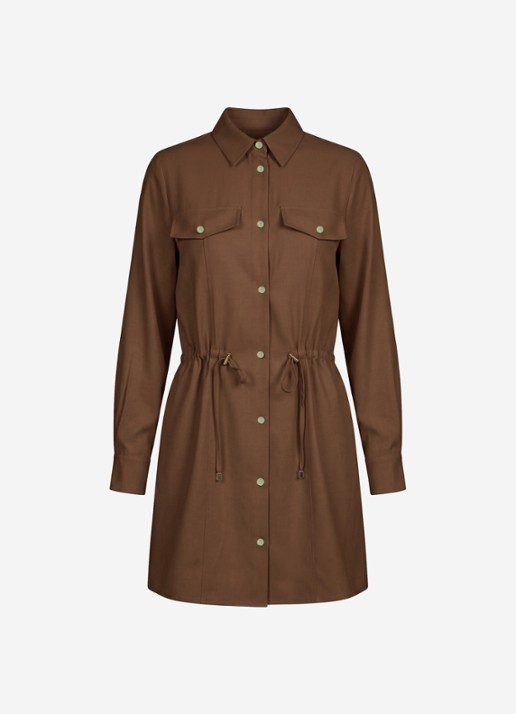 NIKKIE Riva mini blousejurk met trekkoord - voorkant cacao