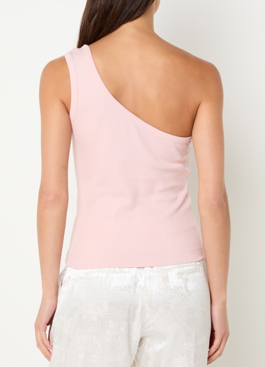 NIKKIE Roselle one shoulder top met ribstructuur en kralendecoratie - achterkant 4 oranje