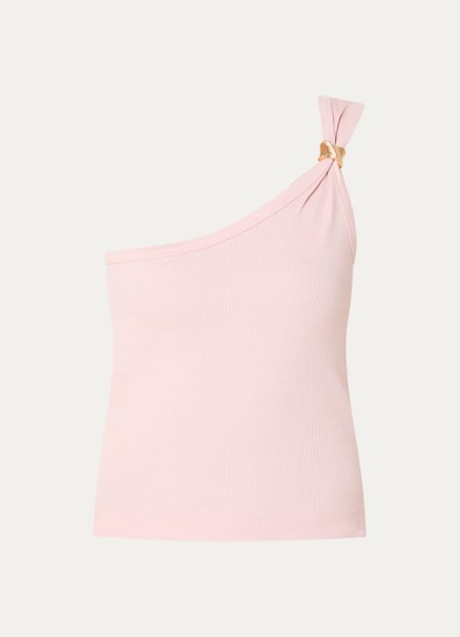 NIKKIE Roselle one shoulder top met ribstructuur en kralendecoratie - voorkant 2 oranje