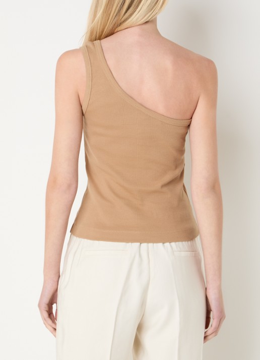 NIKKIE Roselle one shoulder top met ribstructuur en kralendecoratie - achterkant 4 camel