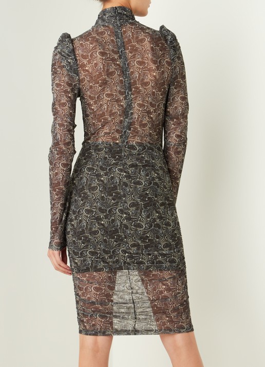 NIKKIE Sinna semi-transparante midi jurk met paisley dessin - achterkant olijfgroen