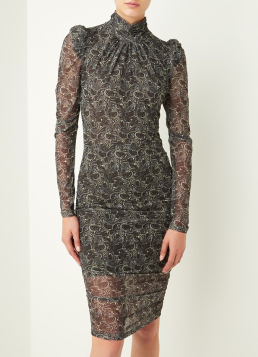 NIKKIE Sinna semi-transparante midi jurk met paisley dessin - detail 4 olijfgroen