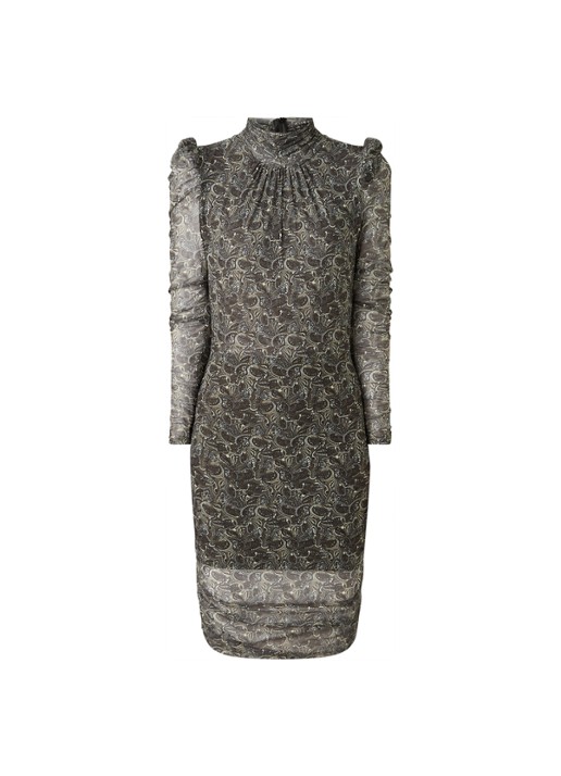NIKKIE Sinna semi-transparante midi jurk met paisley dessin - voorkant 2 olijfgroen
