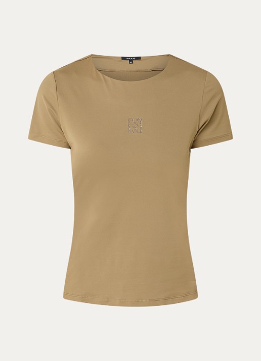 NIKKIE T-shirt met logo en strass - voorkant lichtbruin