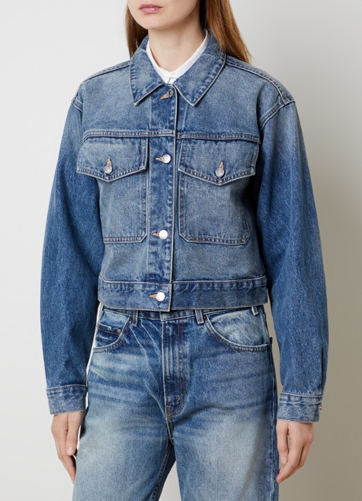 Nili Lotan Clement cropped spijkerjas met klepzakken - detail 3 indigo