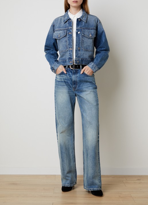 Nili Lotan Clement cropped spijkerjas met klepzakken - voorkant 2 indigo