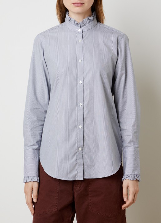 Nili Lotan Elio blouse met opstaande kraag en ruches - detail 3 lichtblauw