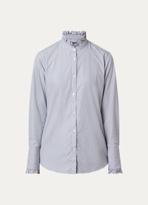 Nili Lotan Elio blouse met opstaande kraag en ruches - voorkant lichtblauw