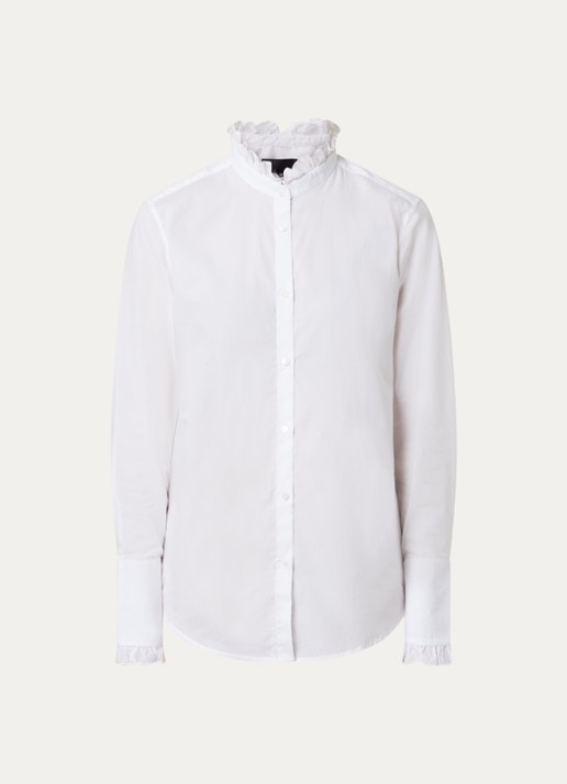 Nili Lotan Elio blouse met opstaande kraag en ruches - voorkant 2 wit