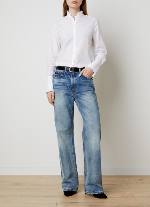 Nili Lotan Elio blouse met opstaande kraag en ruches - voorkant 3 wit