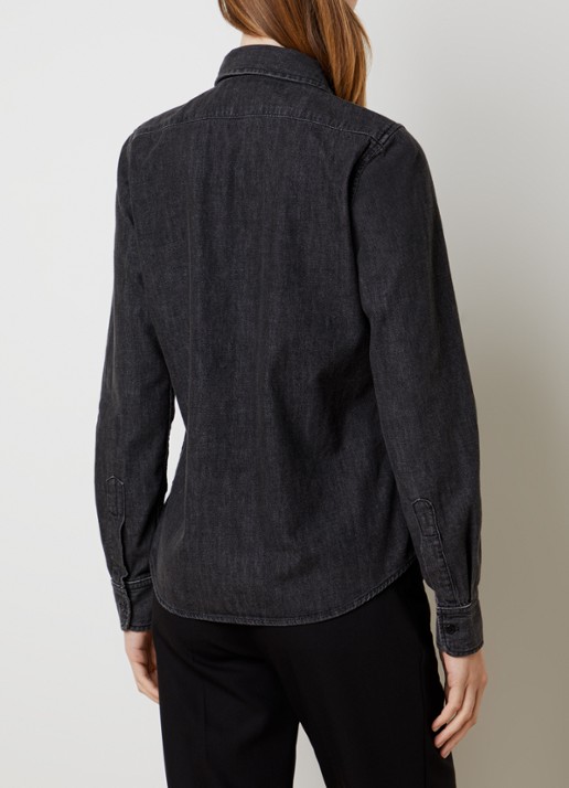 Nili Lotan Emilie blouse van denim met ruches - achterkant 3 zwart