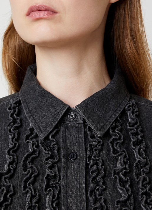Nili Lotan Emilie blouse van denim met ruches - detail 2 zwart