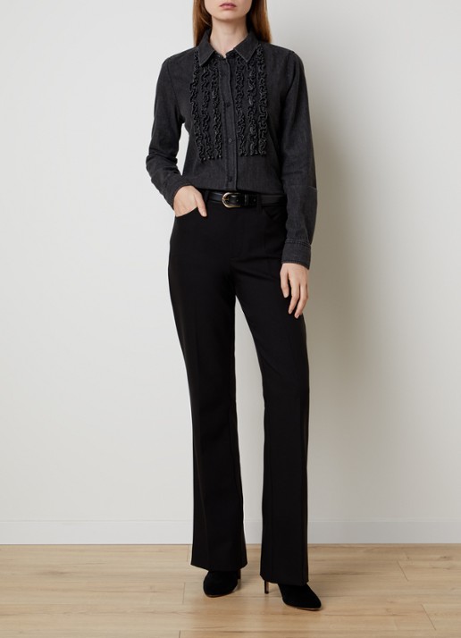 Nili Lotan Emilie blouse van denim met ruches - voorkant 5 zwart